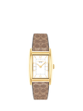 Coach Women's Reese Rectangular Monogram Canvas Leather Strap Watch, Brown