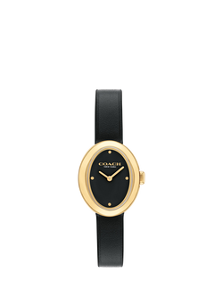 Coach Women's Sammy Oval Leather Strap Watch, Gold/Black, Gold/Black