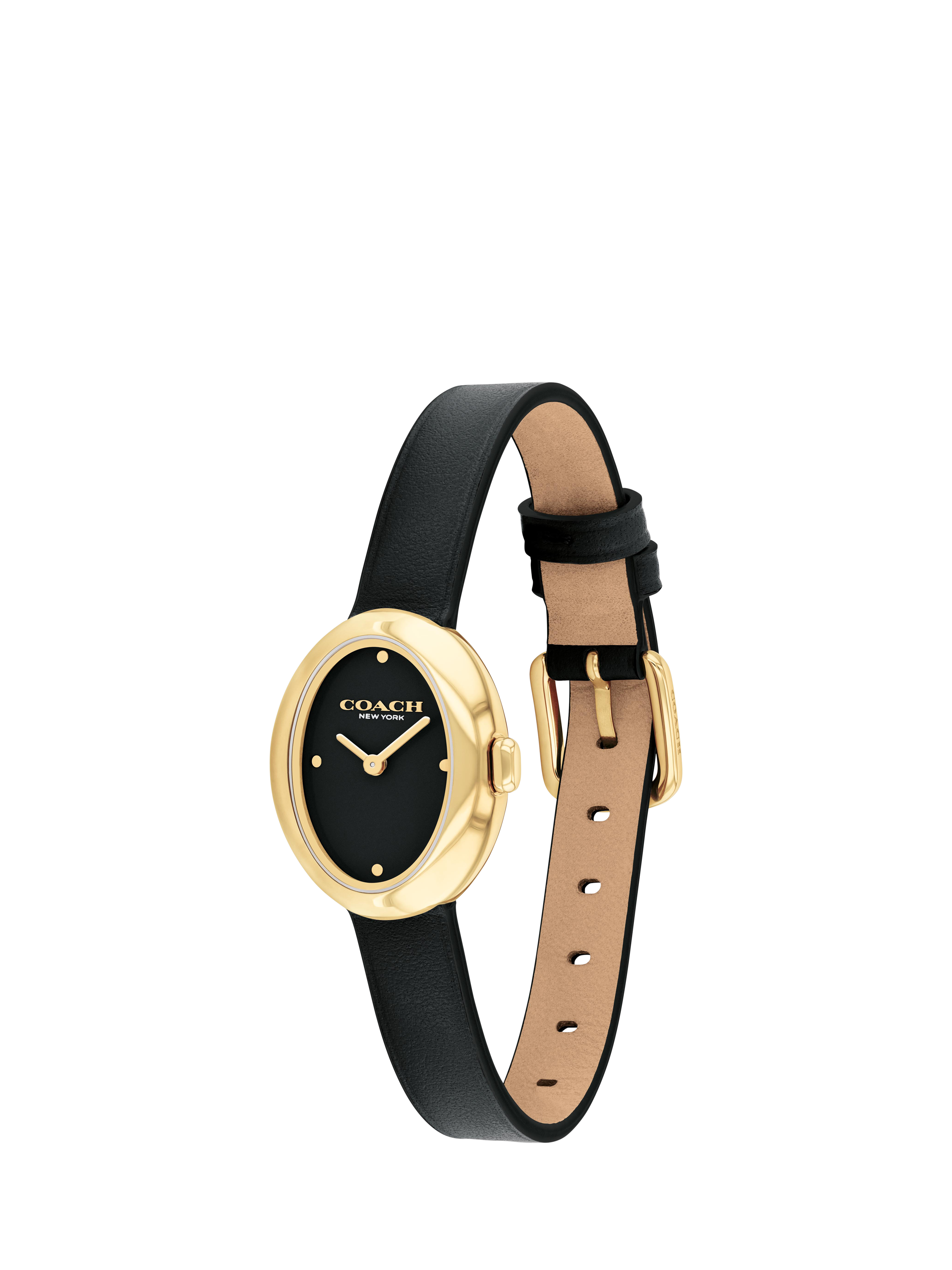 Product image 2 of 5, which shows Coach Women's Sammy Oval Leather Strap Watch, Gold/Black