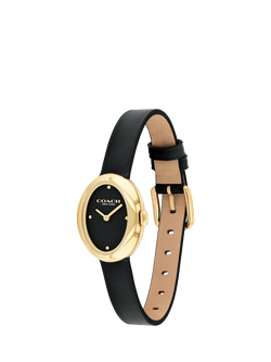 Coach Women's Sammy Oval Leather Strap Watch, Gold/Black - view 2, Gold/Black