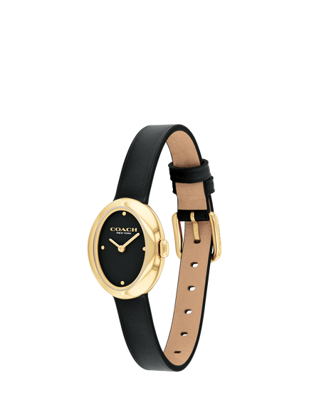 Coach Women's Sammy Oval Leather Strap Watch, Gold/Black - view 2, Gold/Black