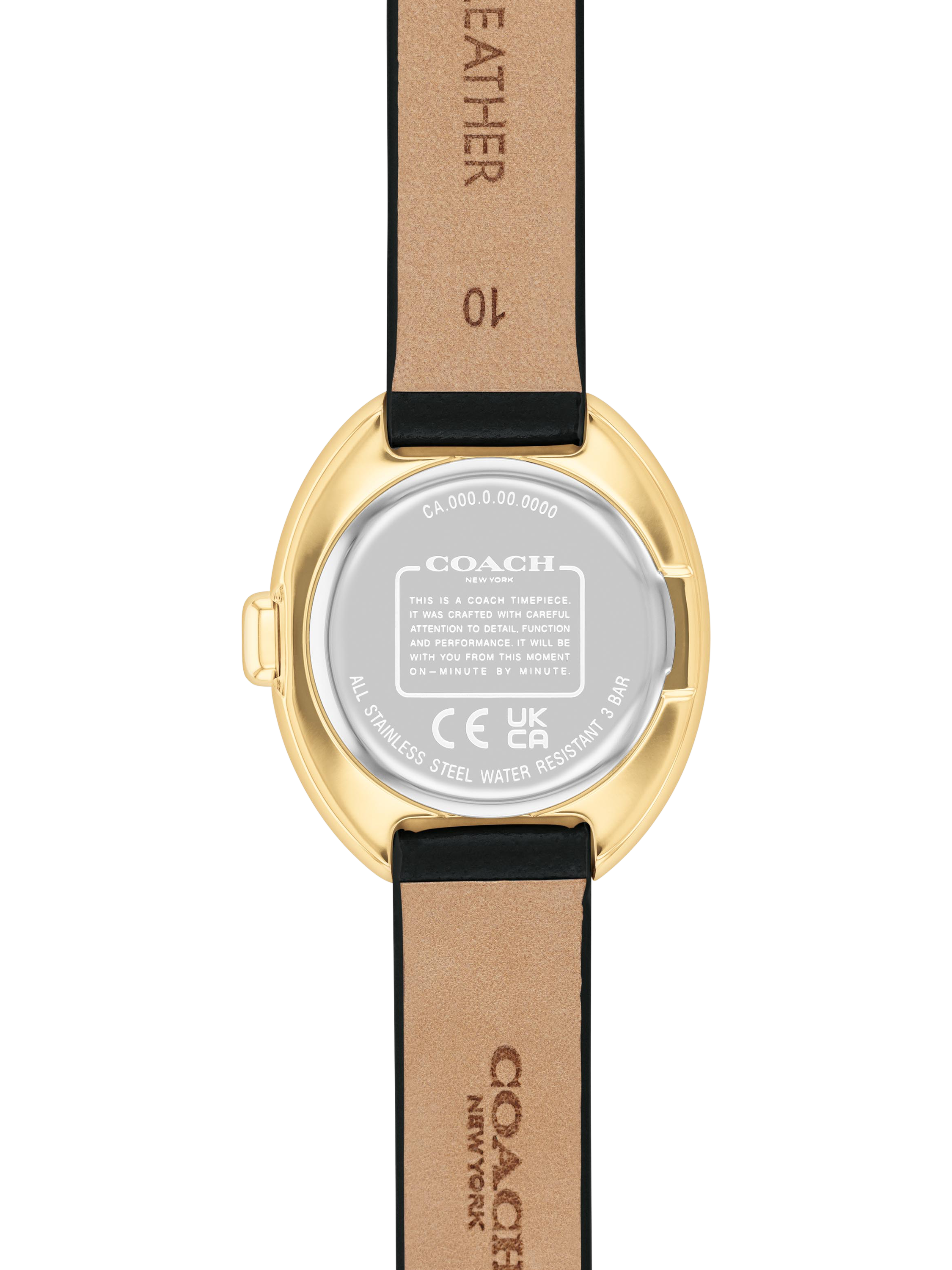 Product image 3 of 5, which shows Coach Women's Sammy Oval Leather Strap Watch, Gold/Black