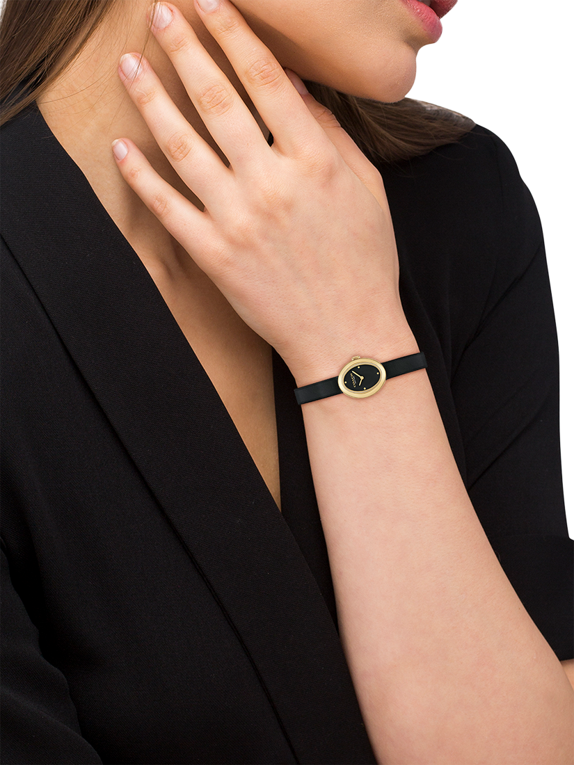 Product image 4 of 5, which shows Coach Women's Sammy Oval Leather Strap Watch, Gold/Black