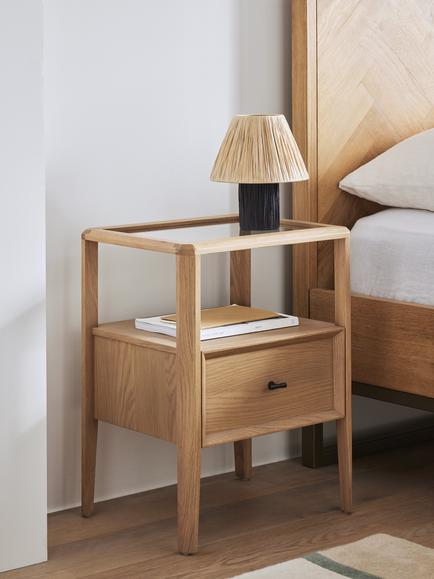 John Lewis Bevel 1 Drawer Bedside Table, Natural - view 2, Natural