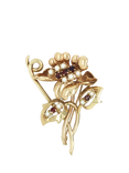 Vintage Fine Jewellery Pre-Loved 9ct Yellow Gold Garnet and Pearl Flower Brooch, Dated London 1968