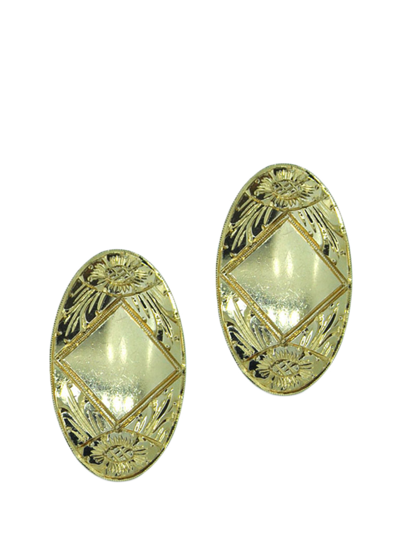 Vintage Fine Jewellery Pre-Loved 18ct Yellow Gold Oval Engraved Cufflinks, Dated Circa 1900