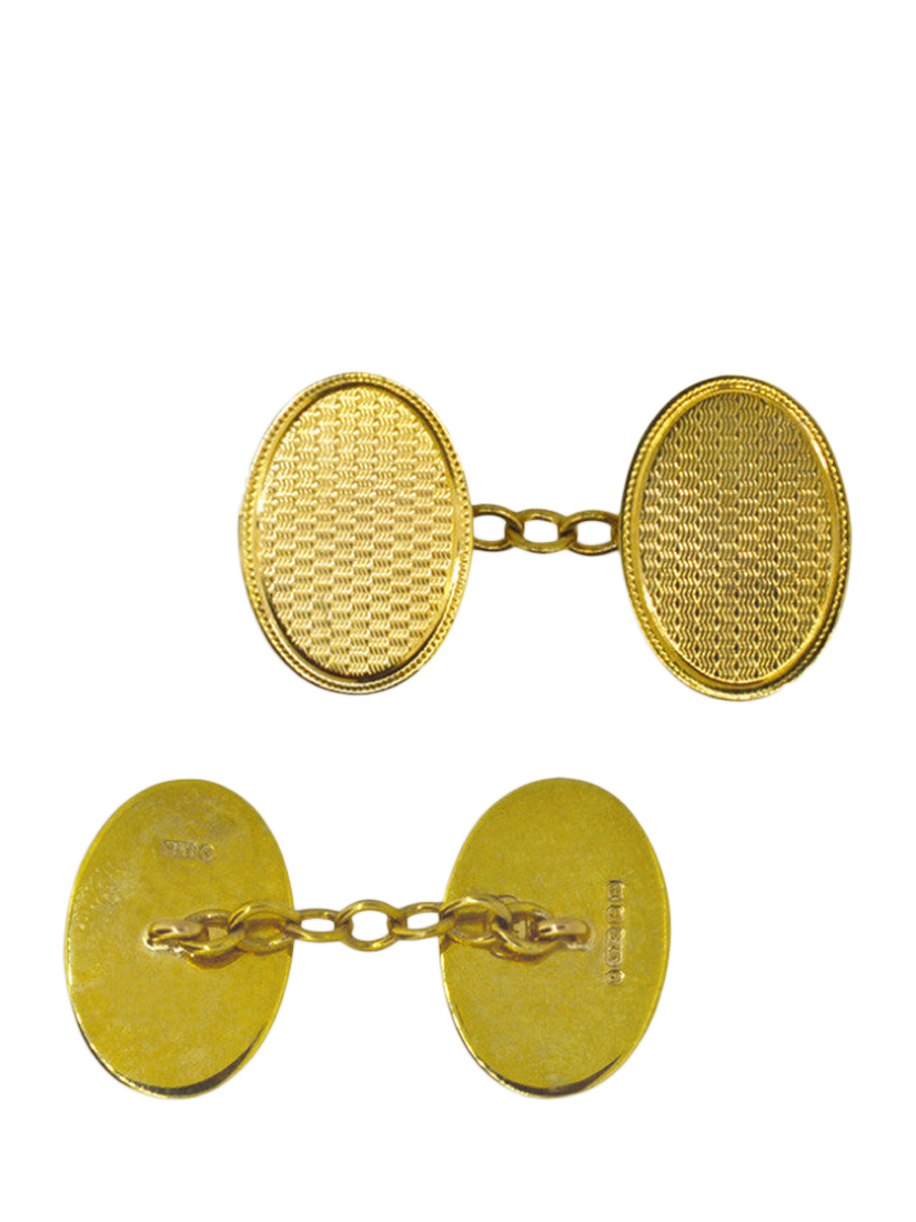 Product image 2 of 4, which shows Vintage Fine Jewellery Pre-Loved 9ct Yellow Gold Oval Cufflinks, Dated Birmingham 1929