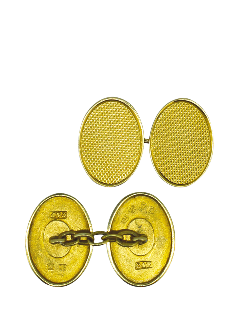 Product image 2 of 3, which shows Vintage Fine Jewellery Pre-Loved 18ct Yellow Gold Oval Cufflinks, Dated London 1936