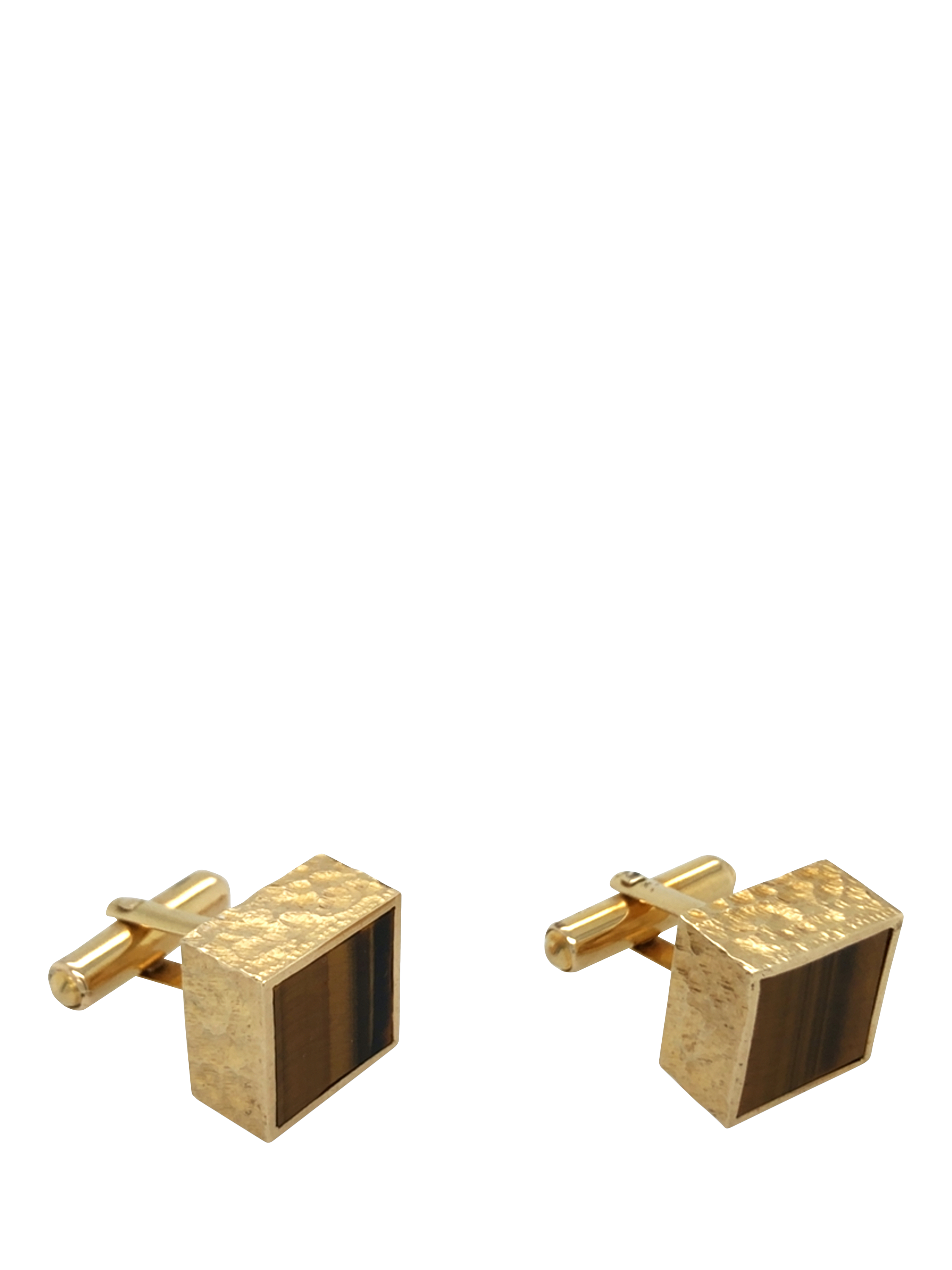 Product image 1 of 5, which shows Vintage Fine Jewellery Pre-Loved 9ct Yellow Gold Tiger's Eye Cufflinks, Dated London 1971