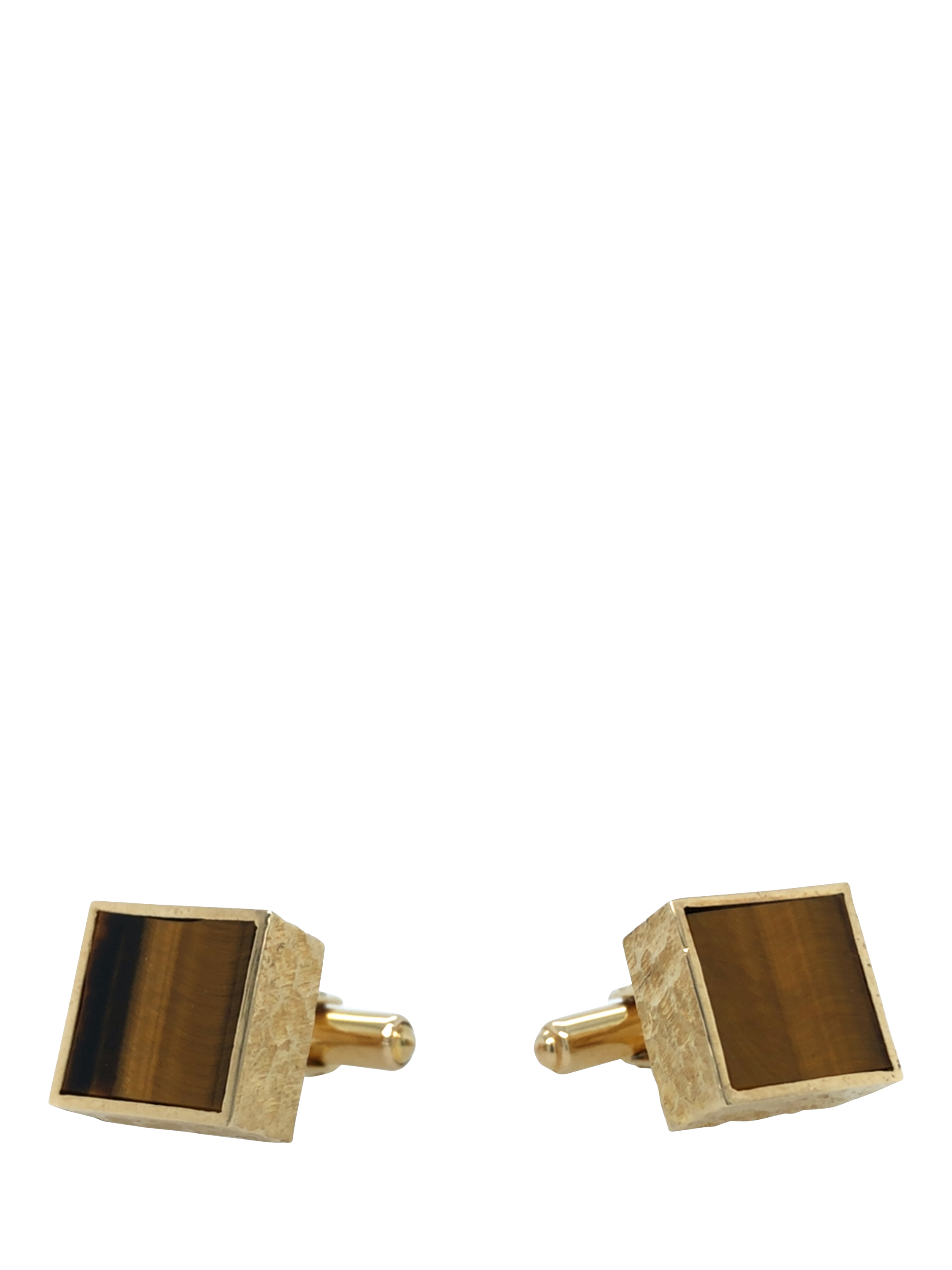 Product image 2 of 5, which shows Vintage Fine Jewellery Pre-Loved 9ct Yellow Gold Tiger's Eye Cufflinks, Dated London 1971