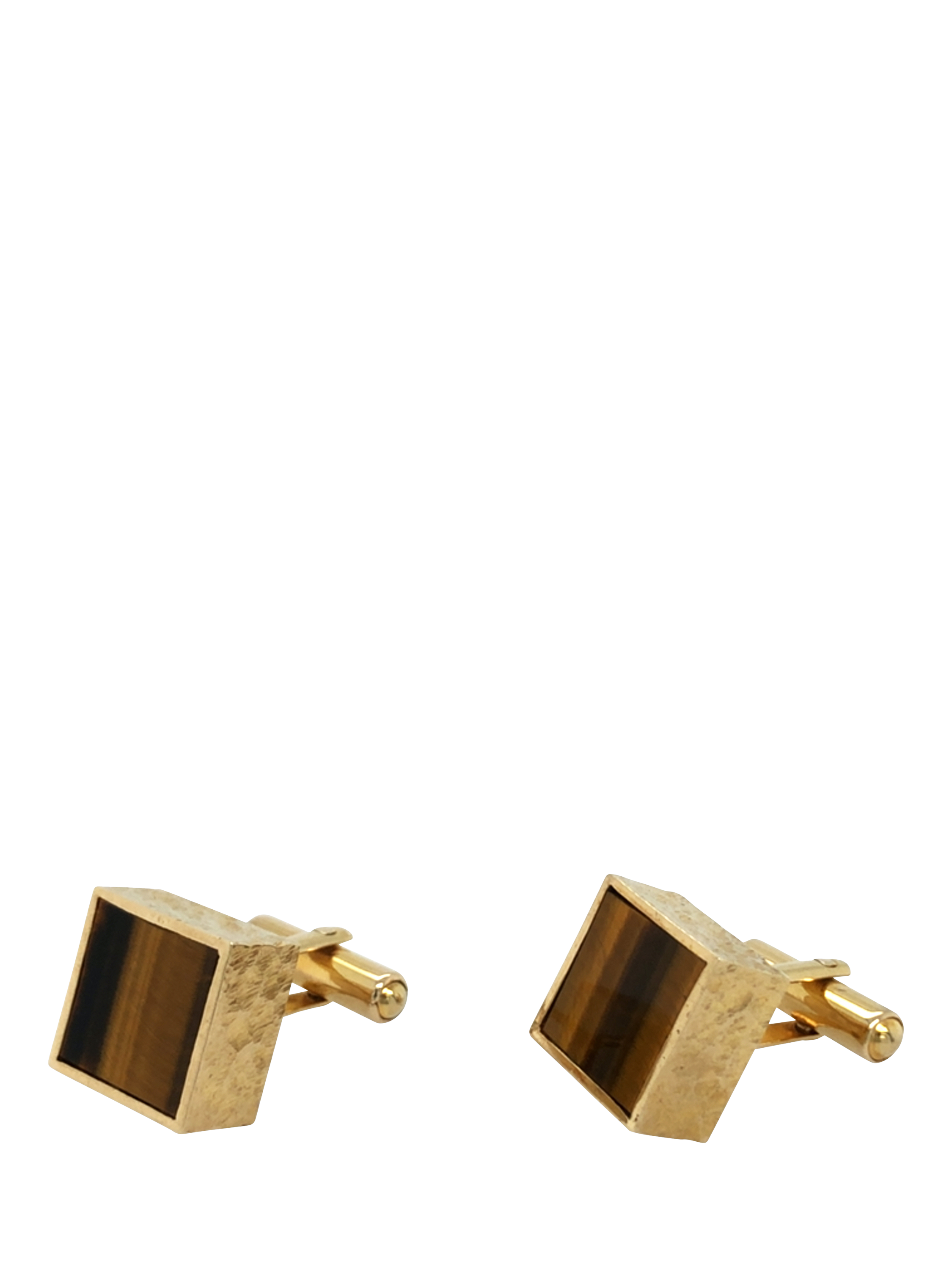Product image 3 of 5, which shows Vintage Fine Jewellery Pre-Loved 9ct Yellow Gold Tiger's Eye Cufflinks, Dated London 1971