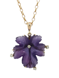 Vintage Fine Jewellery Pre-Loved 9ct Yellow Gold Diamond and Carved Amethyst Flower Pendant Necklace, Dated London 1983