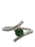 Vintage Fine Jewellery Pre-Loved 18ct White Gold Diamond and Tourmaline Cross Over Ring