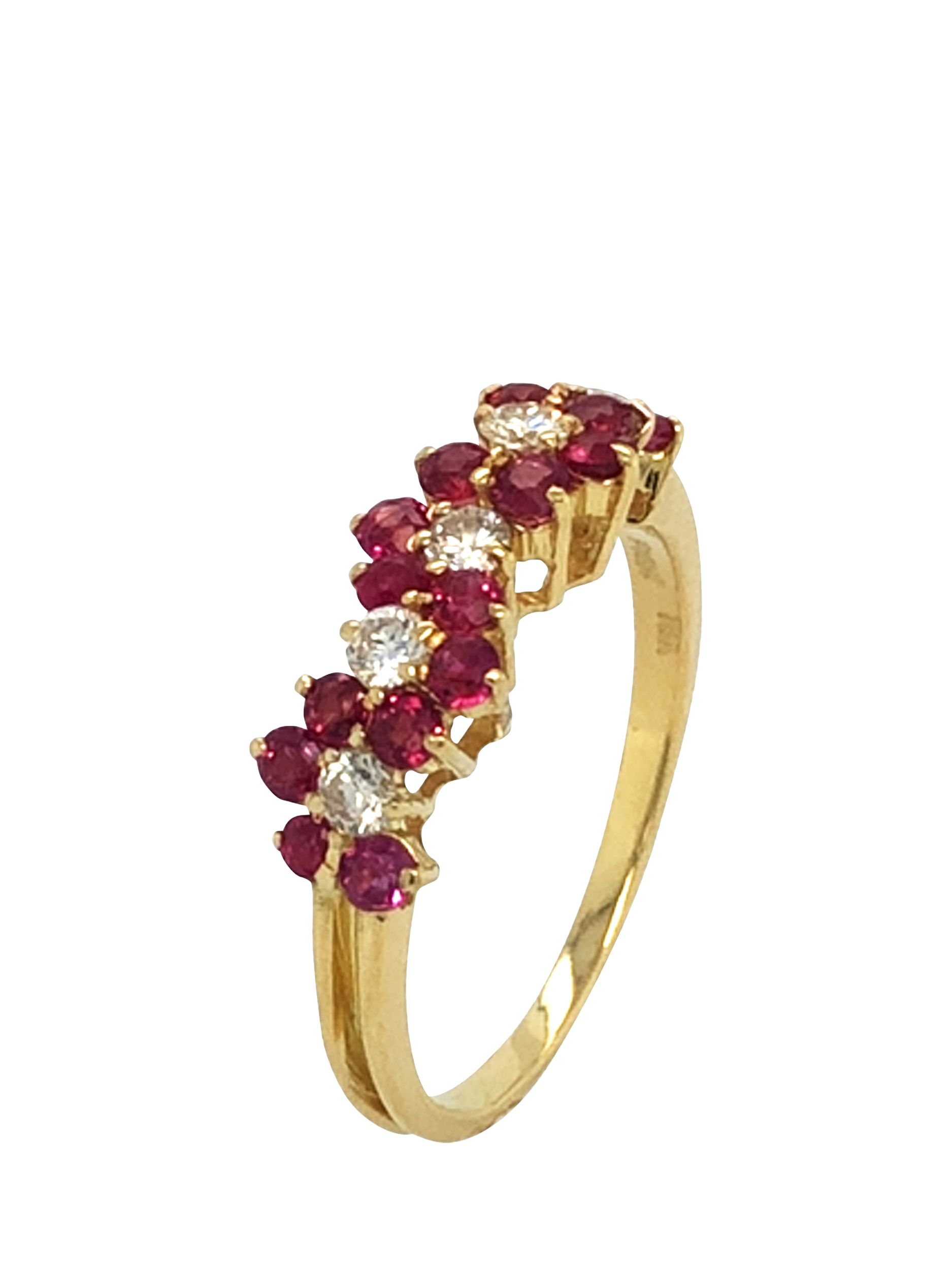 Vintage Fine Jewellery Pre-Loved 18ct Yellow Gold Diamond and Ruby Twist Cluster Ring, Dated London 1978