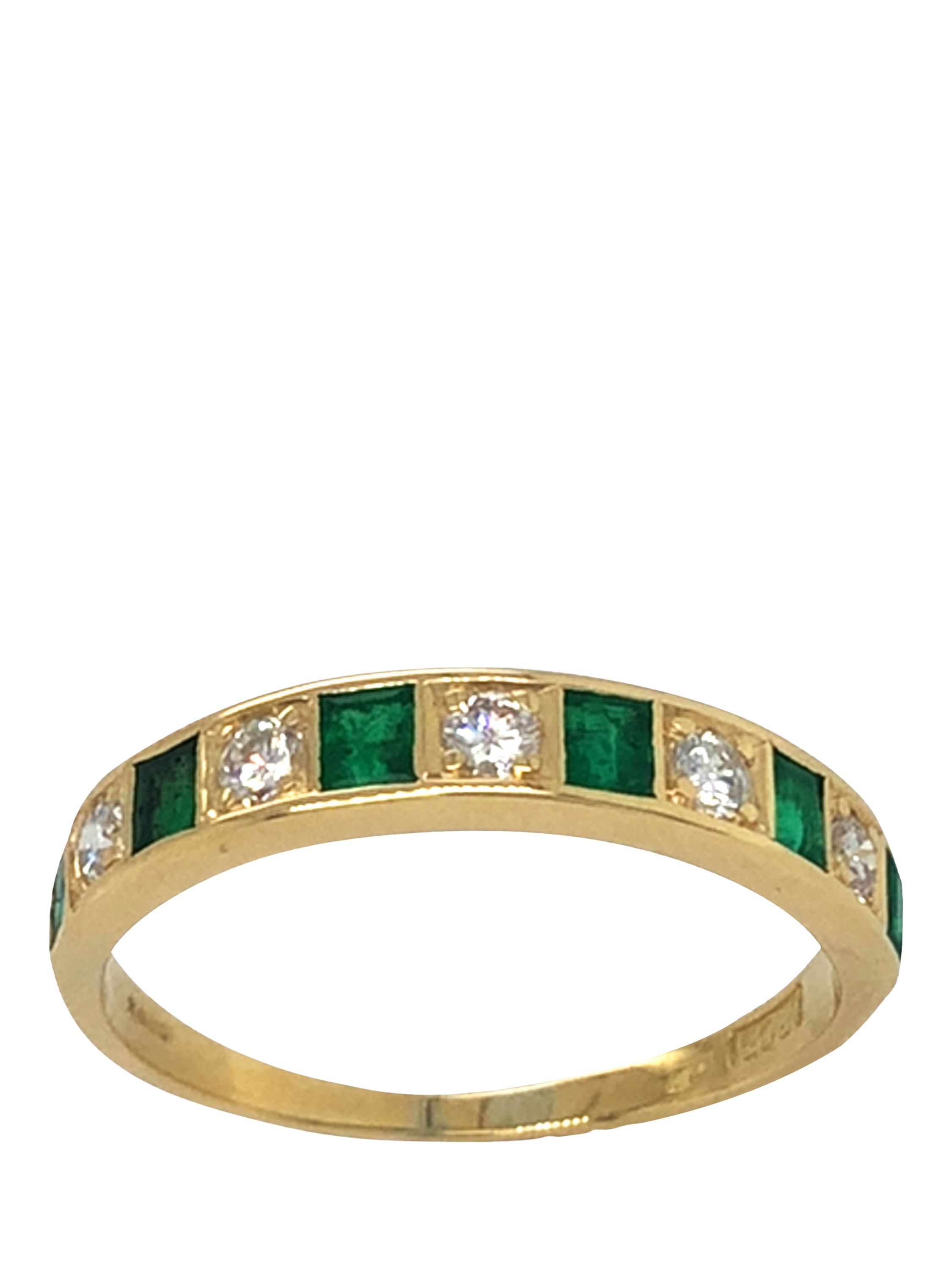 18ct Yellow Gold Diamond Emerald Half Eternity Ring