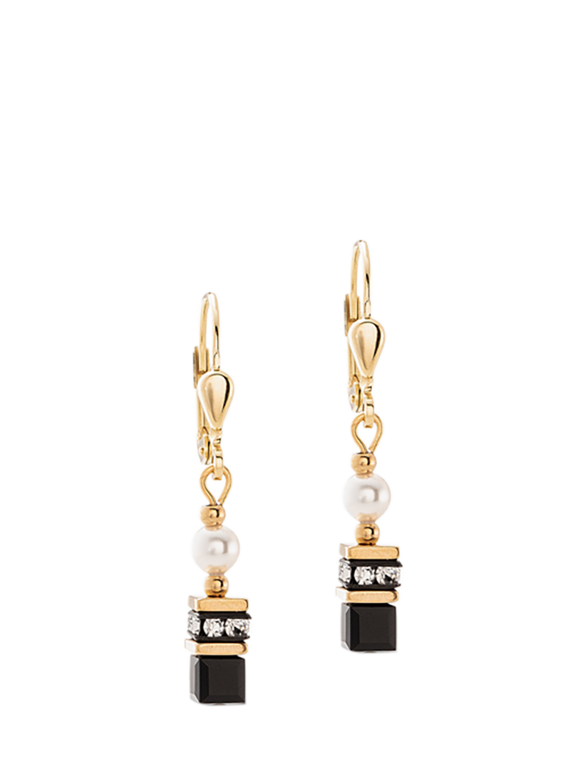 Product image 1 of 1, which shows COEUR DE LION Swarovski Crystal and Faux Pearl Cube Drop Earrings, Black/Multi