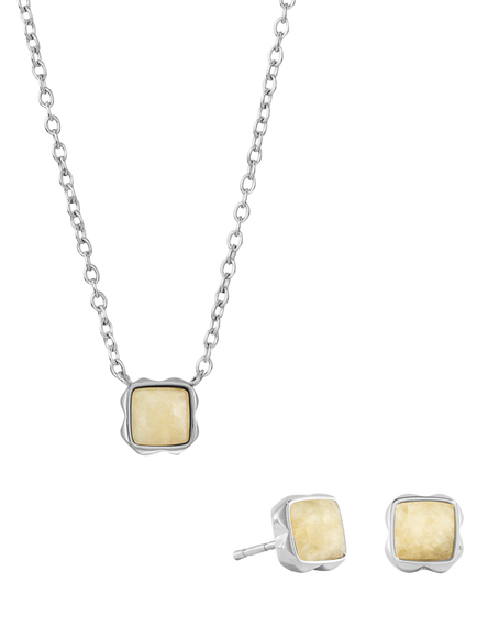 COEUR DE LION Semi-Precious Stone Pendant Necklace and Stud Earring Set, Silver, Citrine/November