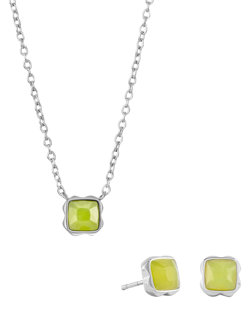 Product image 1 of 1, which shows COEUR DE LION Semi-Precious Stone Pendant Necklace and Stud Earring Set, Silver, Green Jade/August