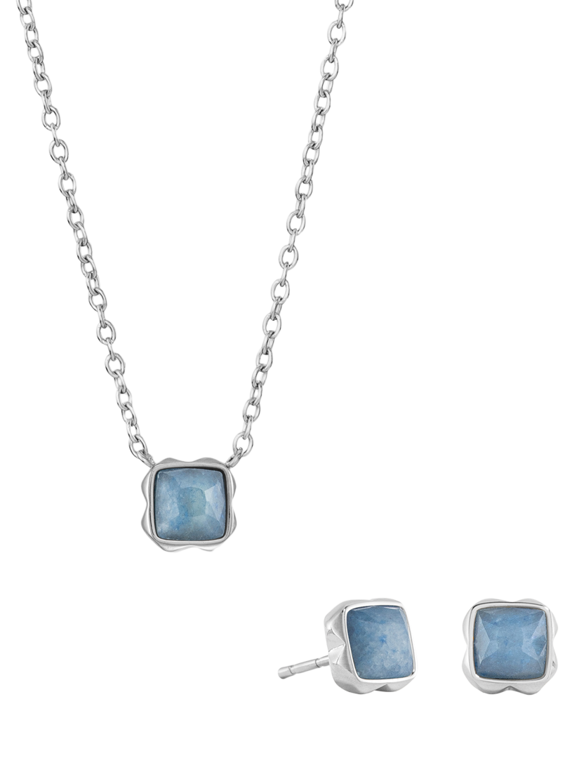 Product image 1 of 1, which shows COEUR DE LION Semi-Precious Stone Pendant Necklace and Stud Earring Set, Silver, Aventurine/March