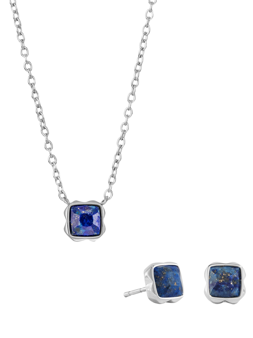 Product image 1 of 1, which shows COEUR DE LION Semi-Precious Stone Pendant Necklace and Stud Earring Set, Silver, Lapis Lazuli/September