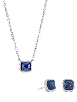 COEUR DE LION Semi-Precious Stone Pendant Necklace and Stud Earring Set, Silver, Lapis Lazuli/September