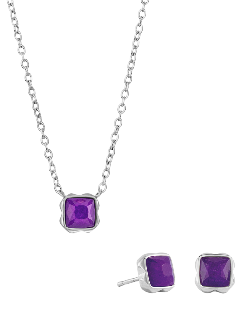 Product image 1 of 1, which shows COEUR DE LION Semi-Precious Stone Pendant Necklace and Stud Earring Set, Silver, Sugilite/February