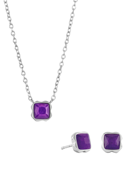 COEUR DE LION Semi-Precious Stone Pendant Necklace and Stud Earring Set, Silver, Sugilite/February
