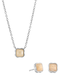 COEUR DE LION Semi-Precious Stone Pendant Necklace and Stud Earring Set, Silver, Jade/June