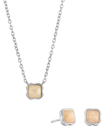 COEUR DE LION Semi-Precious Stone Pendant Necklace and Stud Earring Set, Silver, Jade/June