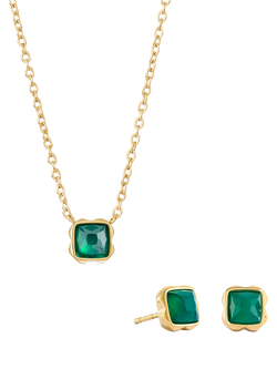 COEUR DE LION Semi-Precious Stone Pendant Necklace and Stud Earring Set, Gold, Green Agate/May