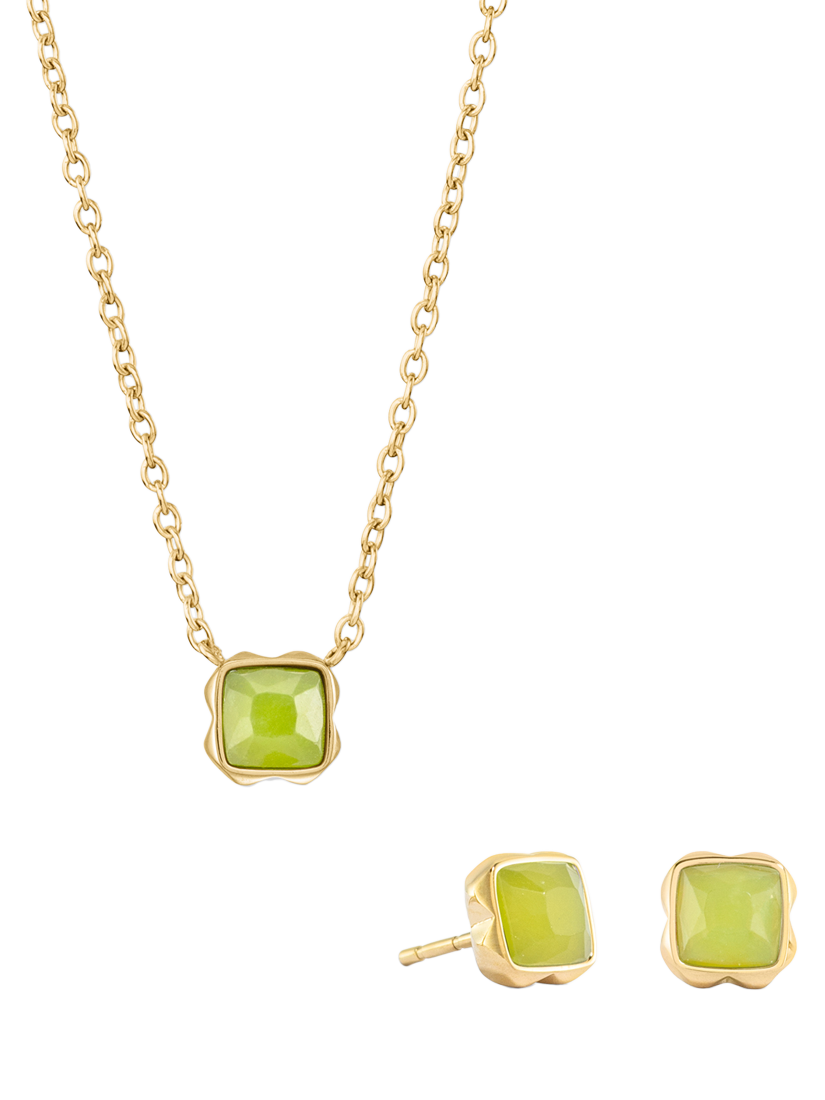 Product image 1 of 1, which shows COEUR DE LION Semi-Precious Stone Pendant Necklace and Stud Earring Set, Gold, Green Jade/August