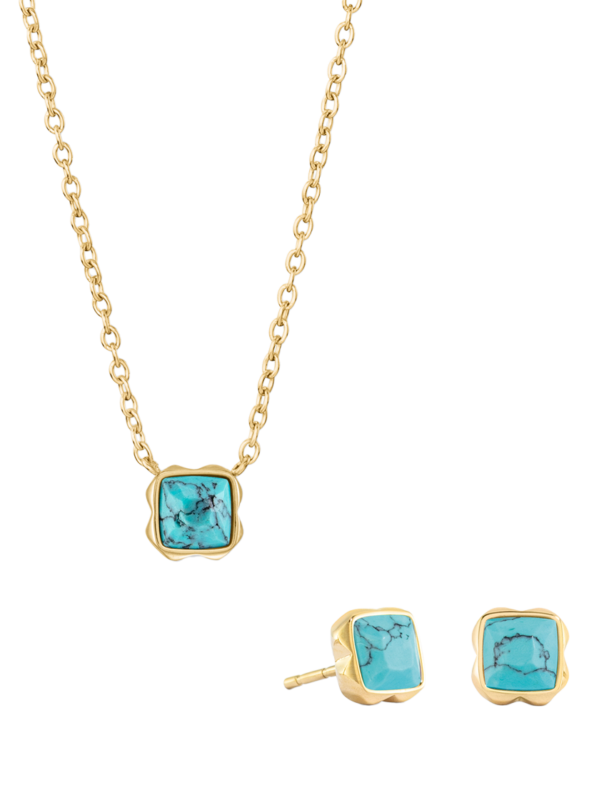Product image 1 of 1, which shows COEUR DE LION Semi-Precious Stone Pendant Necklace and Stud Earring Set, Gold, Turquoise/December