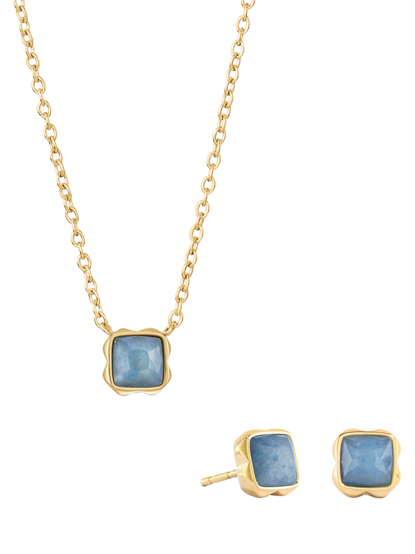 Product image 1 of 1, which shows COEUR DE LION Semi-Precious Stone Pendant Necklace and Stud Earring Set, Gold, Aventurine/March