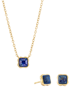 COEUR DE LION Semi-Precious Stone Pendant Necklace and Stud Earring Set, Gold, Lapis Lazuli/September