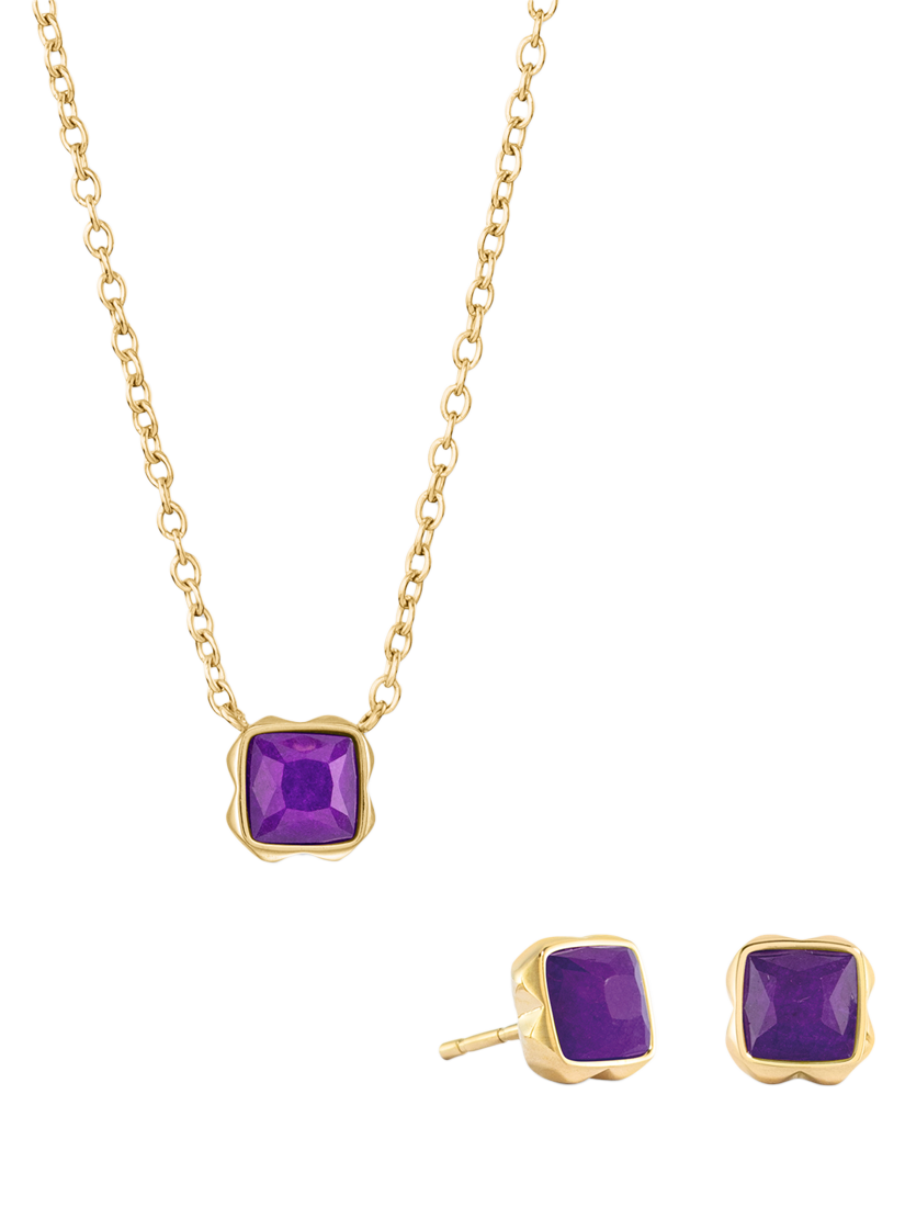 Product image 1 of 11, which shows COEUR DE LION Semi-Precious Stone Pendant Necklace and Stud Earring Set, Gold, Sugilite/February