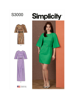 Simplicity Fitted Flared Sleeve Dress Sewing Pattern SS3000, Multi