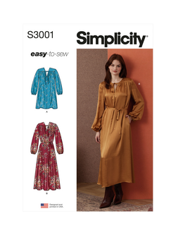 Simplicity V-Neck Dress Sewing Pattern, SS3001, Multi