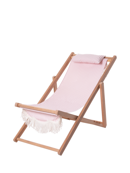 Business & Pleasure Co. Wood Deckchair with Striped Sling, Pink, Pink