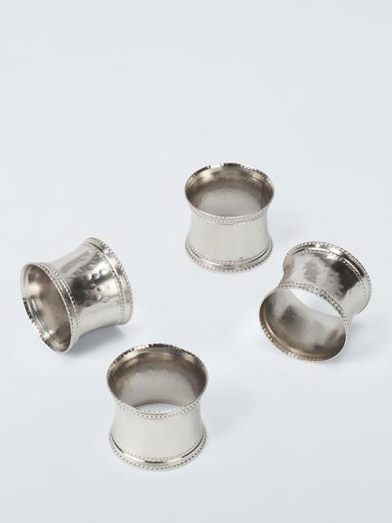 John Lewis Hammered Steel Napkin Rings, Set of 4, Silver, Silver