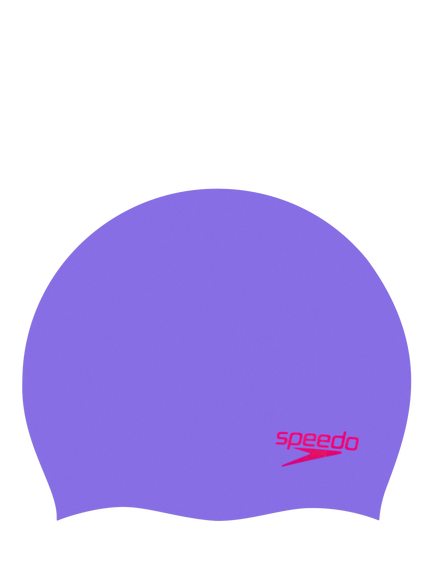 Speedo Plain Silicone Swim Cap, Junior, Lilac/Red, Lilac/Red