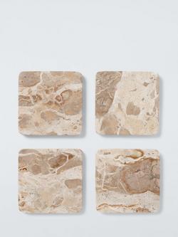 John Lewis Fossil Beige Marble Square Coaster, Set of 4, Natural, Natural