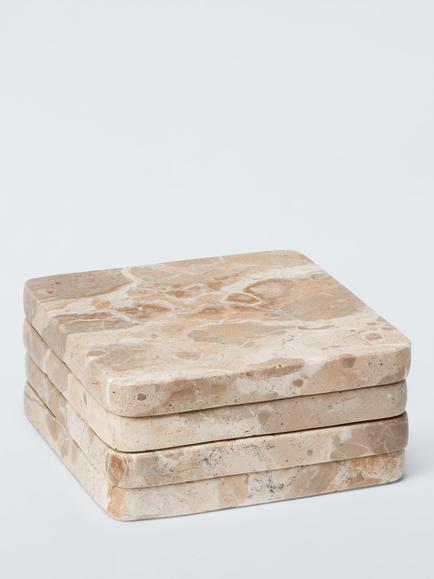 John Lewis Fossil Beige Marble Square Coaster, Set of 4, Natural - view 2, Natural