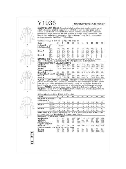 Vogues Misses' Blazer Dress Sewing Pattern, V1936, F5 - view 2, White