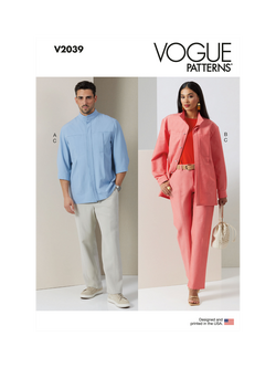 Simplicity Vogue Unisex Shirt & Pants Sewing Pattern V2039A, White
