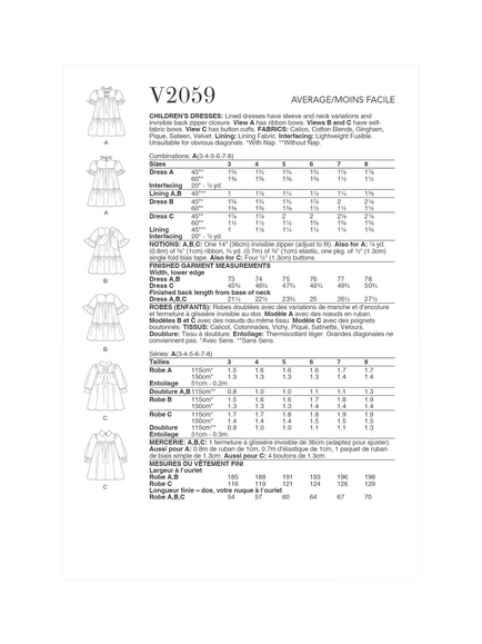 Vogue Children's Dresses Sewing Pattern, V2059 - view 2, White