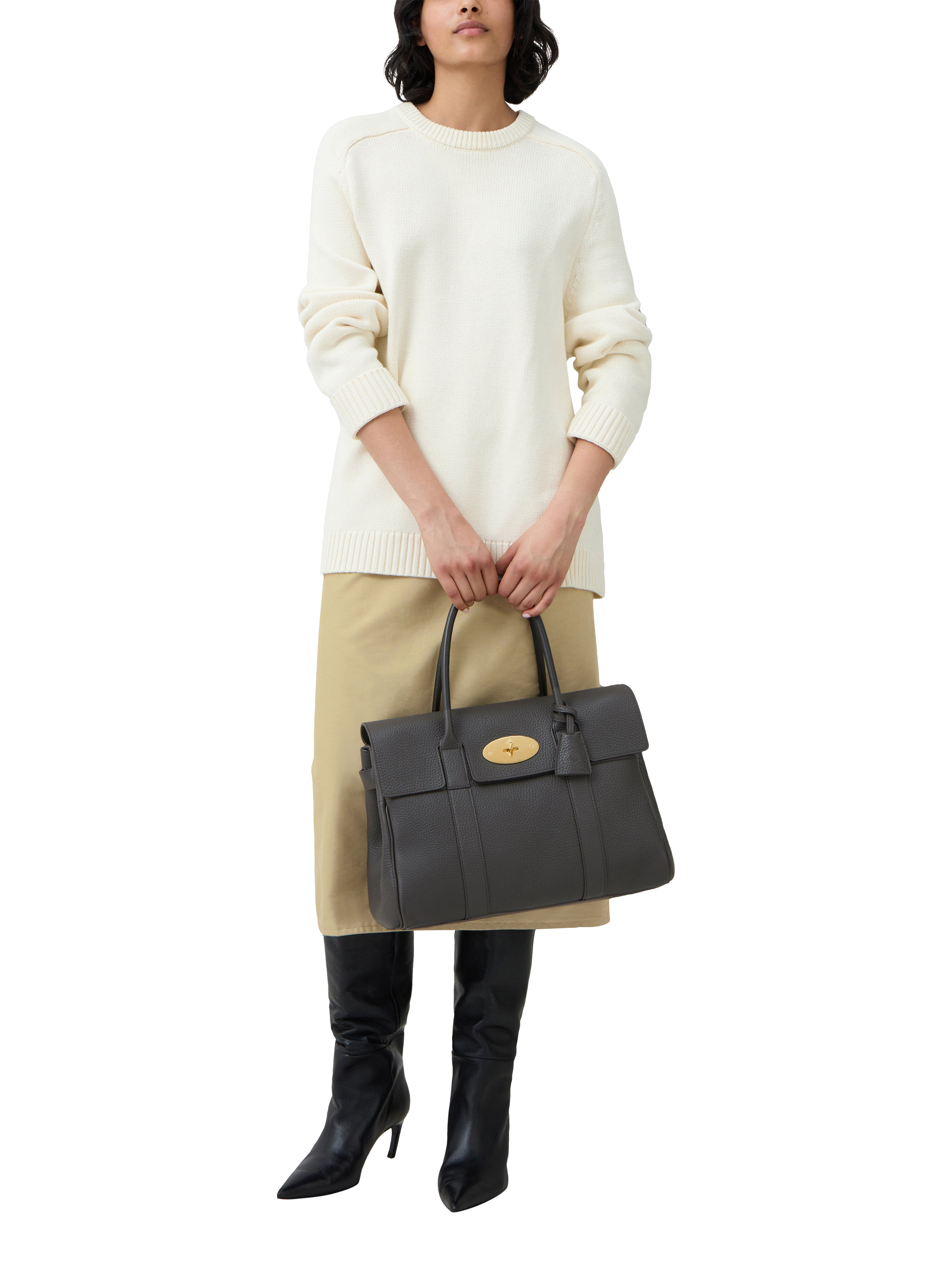 Product image 6 of 6, which shows Mulberry Bayswater Heavy Grain Leather Tote Bag, Ebony