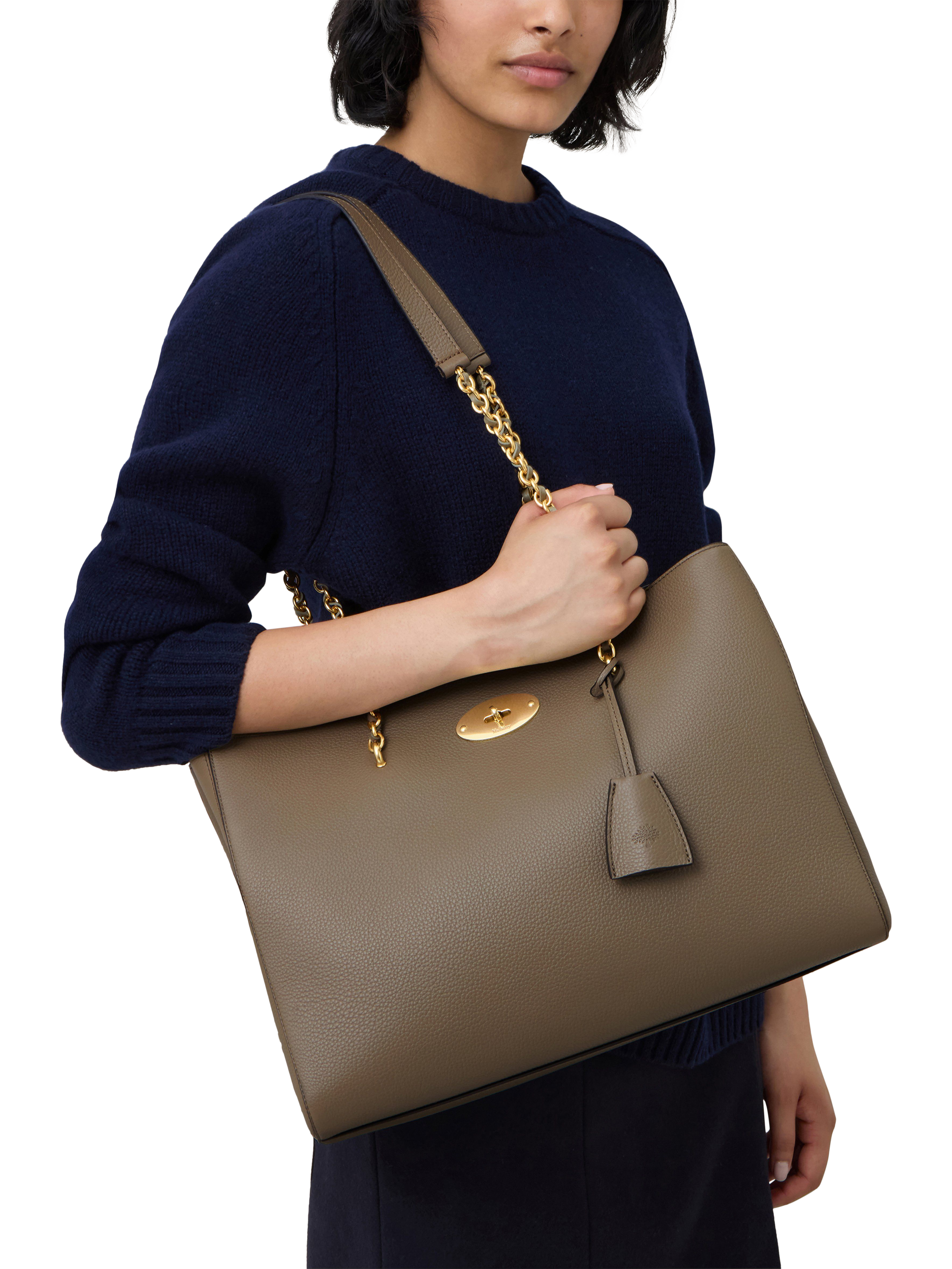 Product image 6 of 6, which shows Mulberry Lily Small Classic Grain Leather Chain Handle Tote Bag, Linen Green