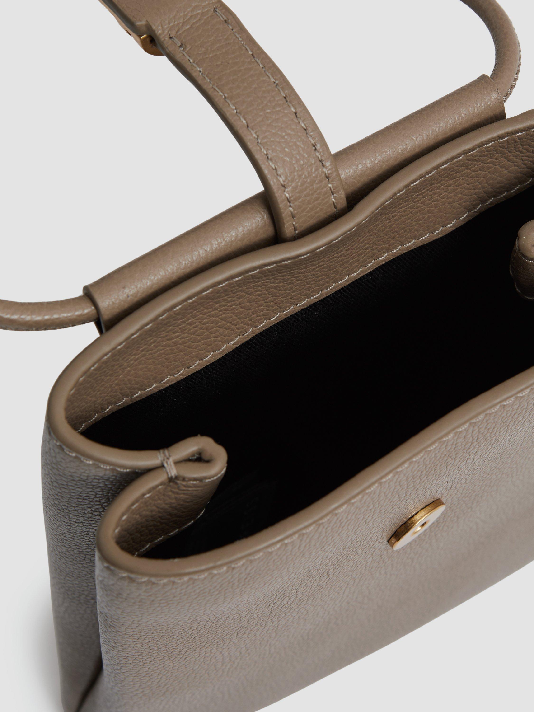 Product image 2 of 5, which shows Reiss Vienna Leather Cross Body Phone Bag, Taupe