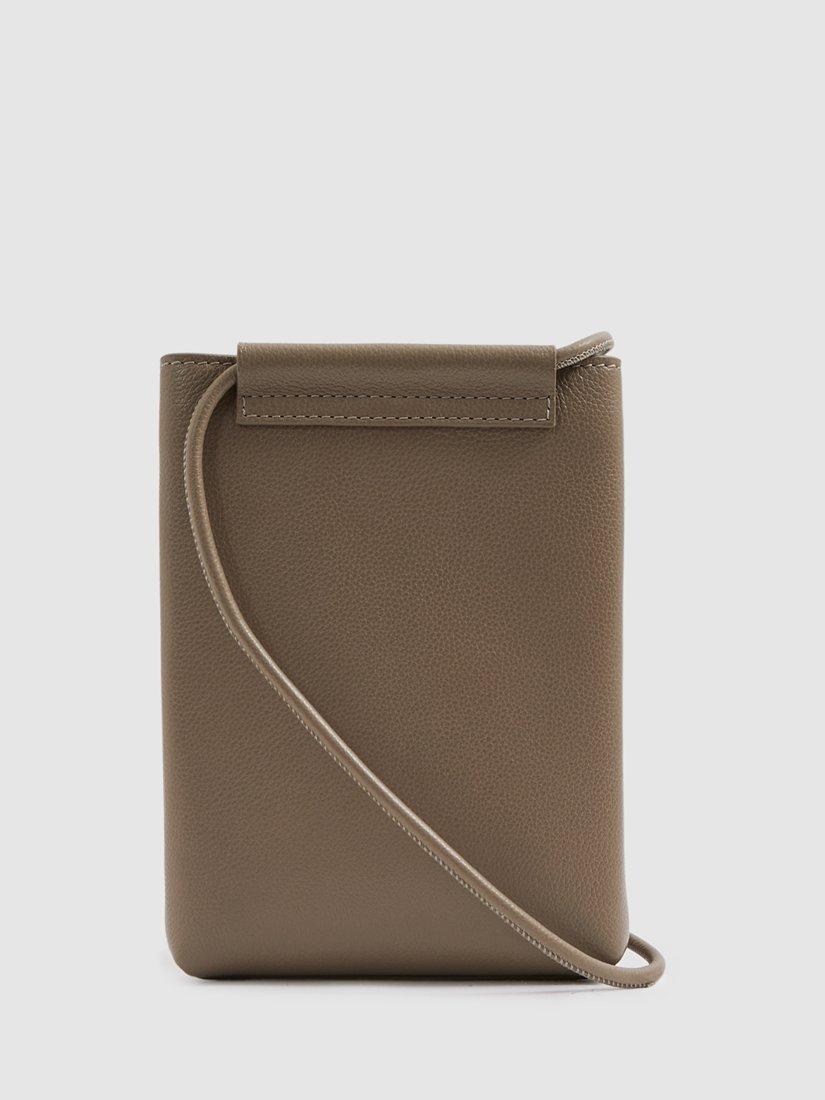 Product image 4 of 5, which shows Reiss Vienna Leather Cross Body Phone Bag, Taupe