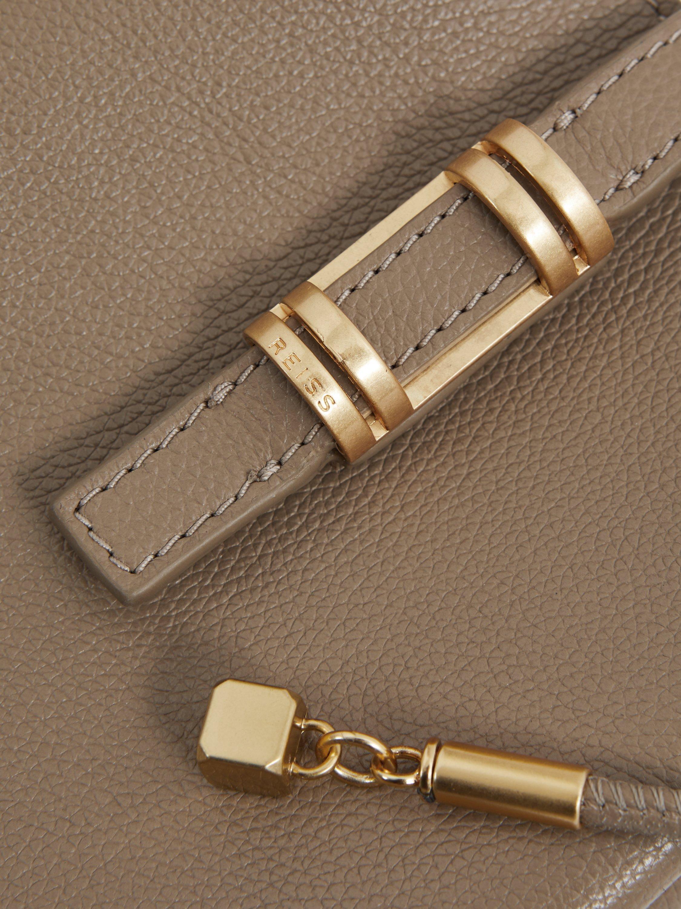 Product image 5 of 5, which shows Reiss Vienna Leather Cross Body Phone Bag, Taupe